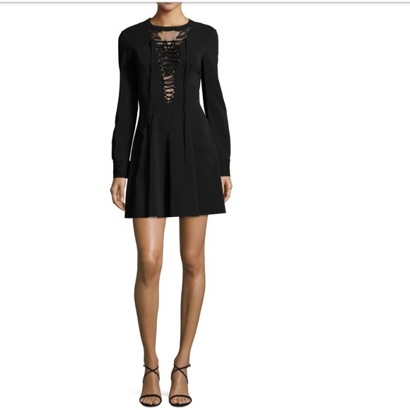 A.L.C.Wares Long-Sleeve Ponte Lace-Trim Dress, Black - Picture 1 of 5